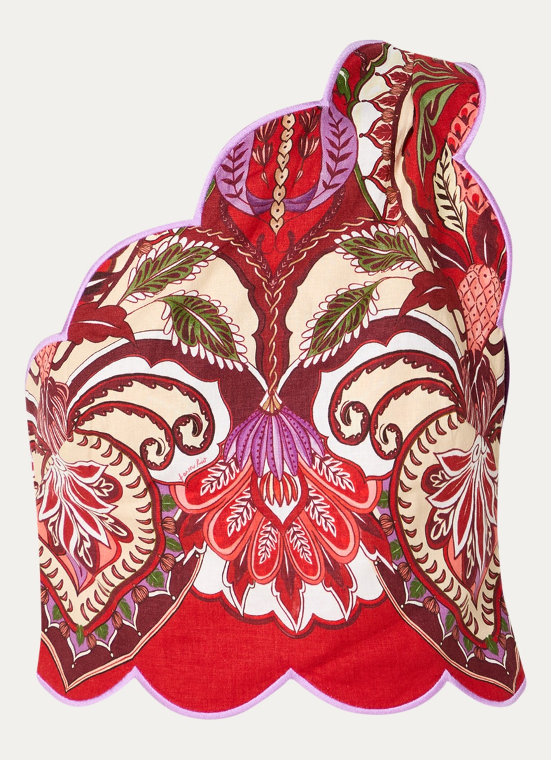 Farm Rio Cropped one shoulder top in linnenblend met print - voorkant rood