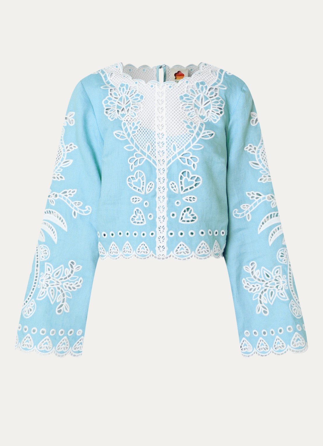 Farm Rio Cropped tuniek van linnen met broderie - voorkant 2 aquablauw
