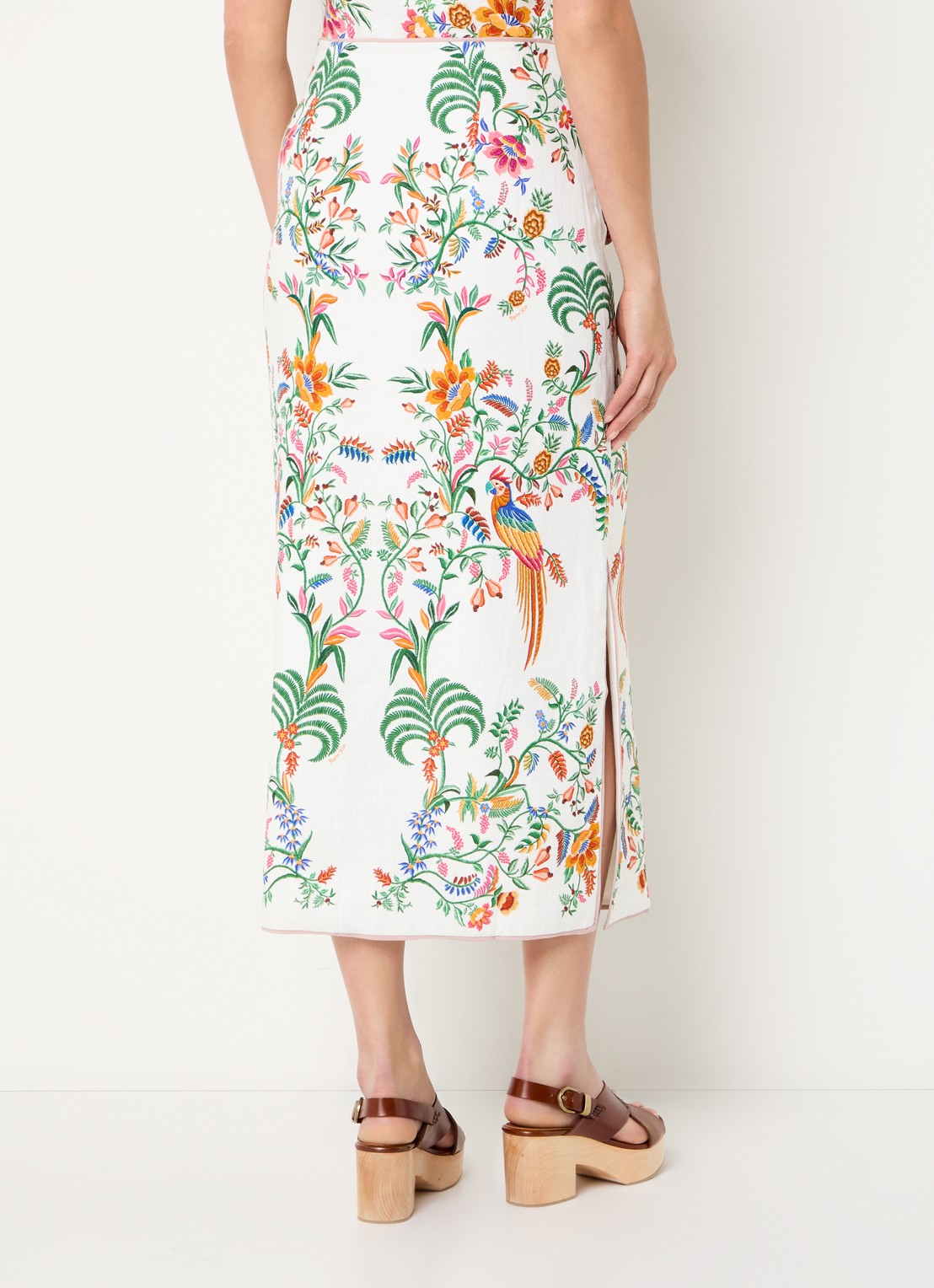 Farm Rio Delicate Forest midi rok van linnen met bloemenprint - achterkant 4 gebroken wit