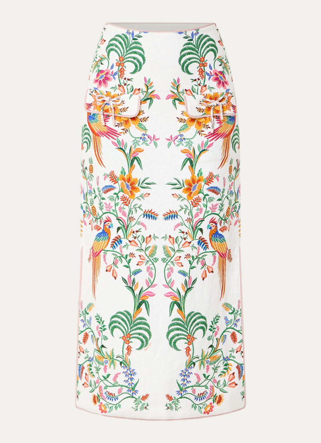 Farm Rio Delicate Forest midi rok van linnen met bloemenprint - voorkant gebroken wit