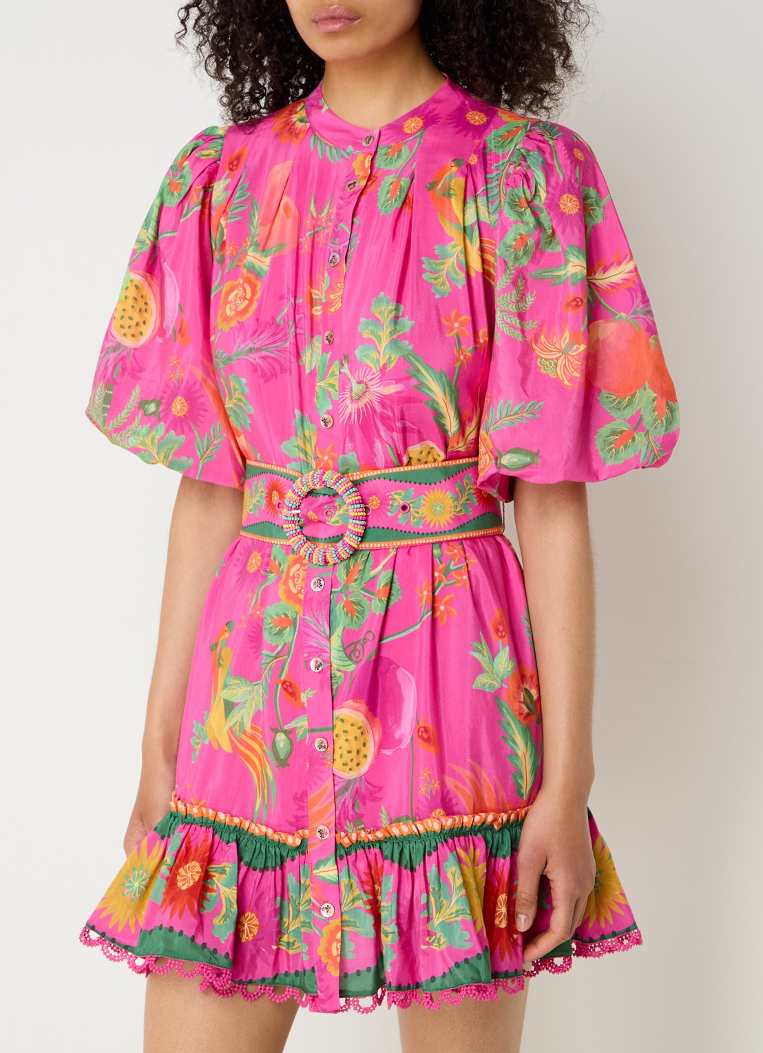 Farm Rio Delicate Fruit Garden mini blousejurk met bloemenprint - detail 3 roze