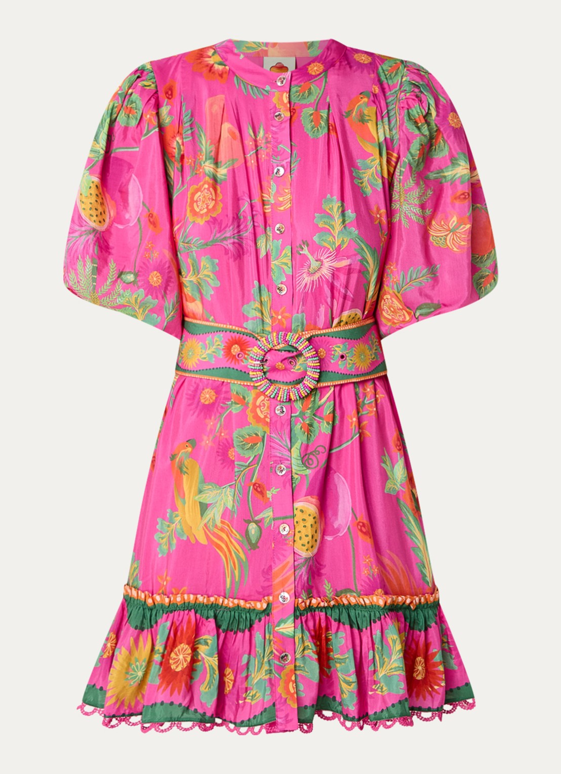Farm Rio Delicate Fruit Garden mini blousejurk met bloemenprint - voorkant roze