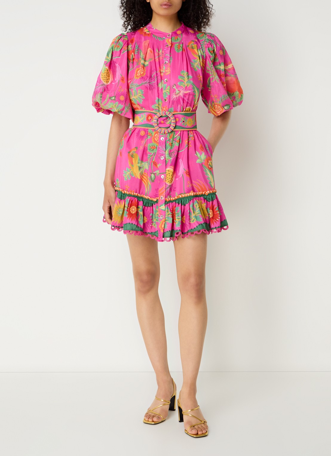Farm Rio Delicate Fruit Garden mini blousejurk met bloemenprint - voorkant 2 roze