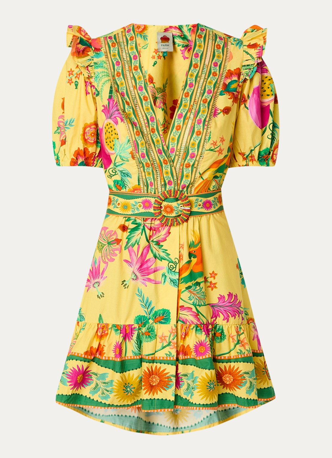 Farm Rio Delicate Fruit Garden mini tuniekjurk met bloemenprint - voorkant 3 geel