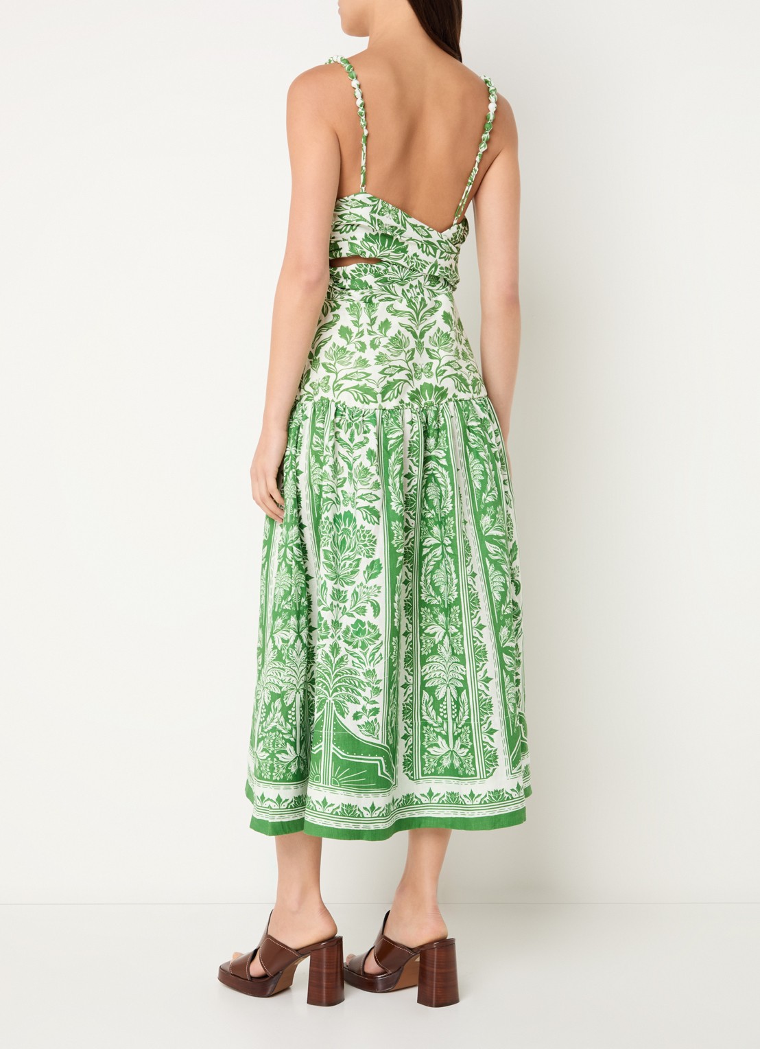 Farm Rio Delicate midi jurk van linnen met print - achterkant 3 groen