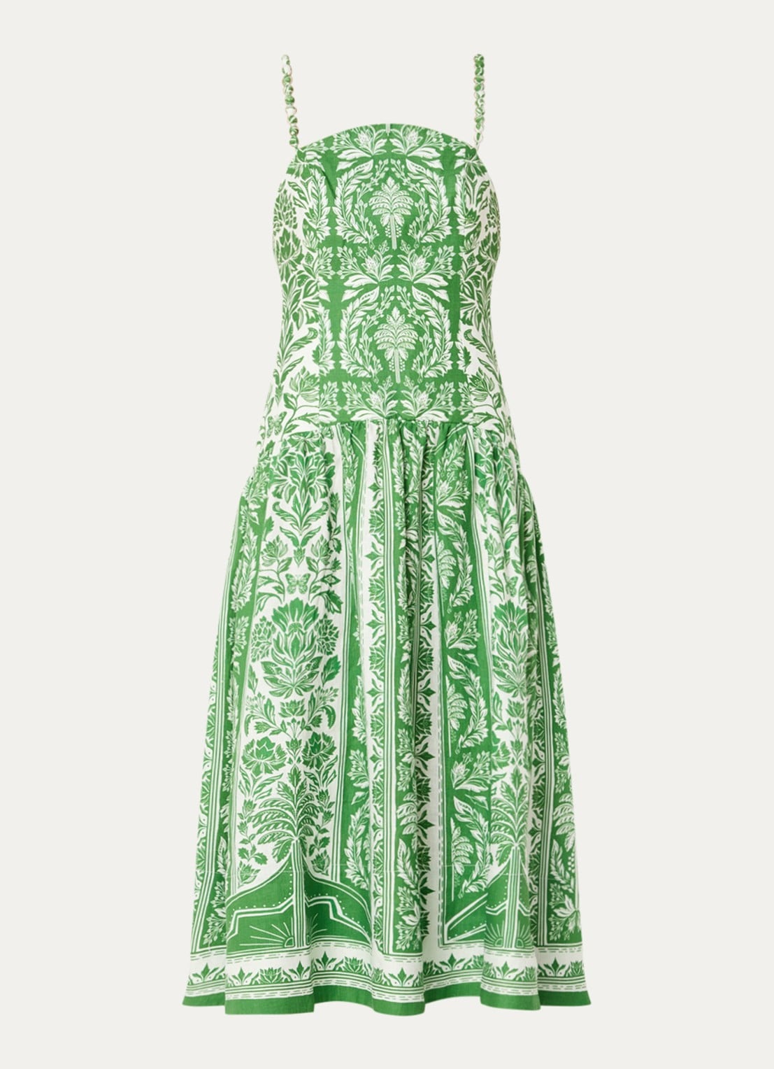 Farm Rio Delicate midi jurk van linnen met print - voorkant groen