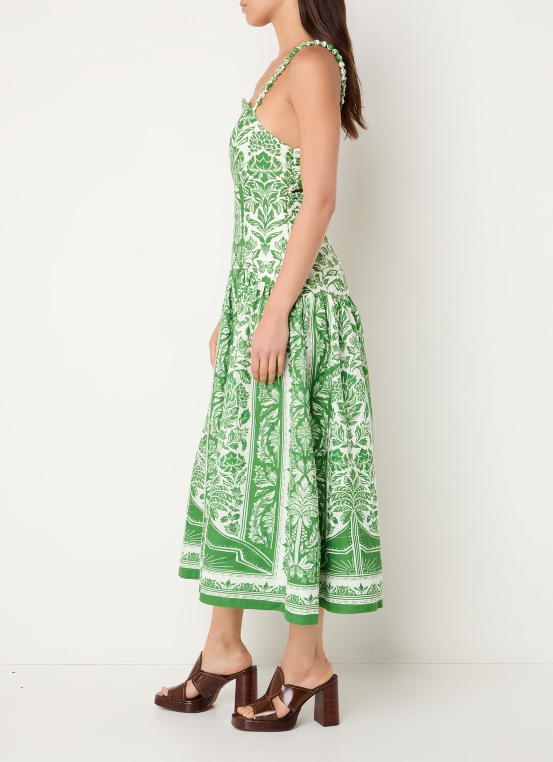 Farm Rio Delicate midi jurk van linnen met print - voorkant 2 groen