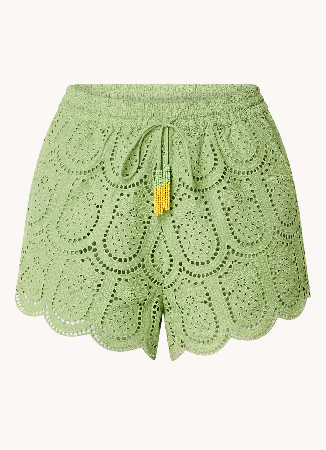 Farm Rio Eyelet high waist straight fit korte broek van broderie - voorkant groen
