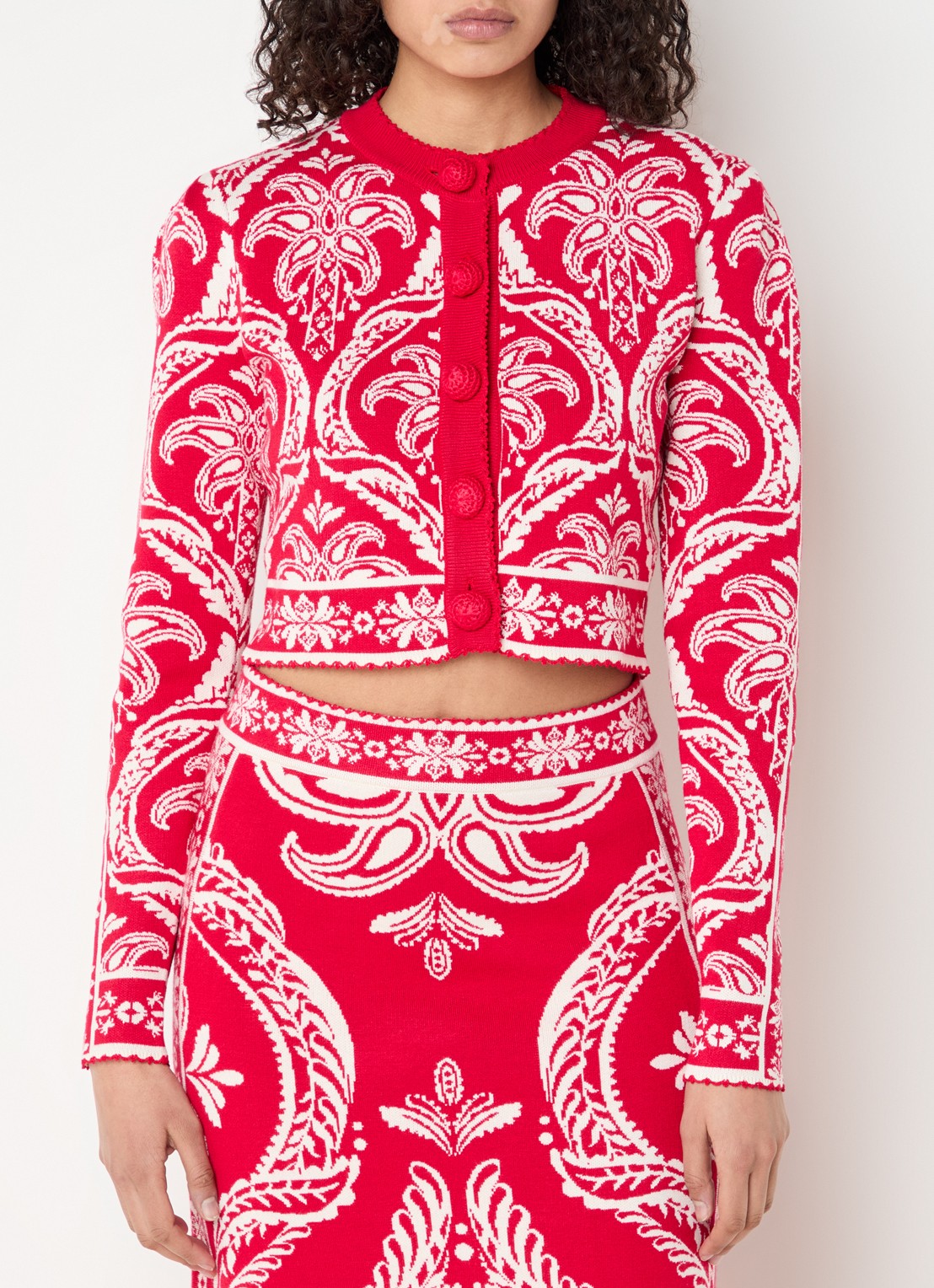 Farm Rio Fijngebreid cropped vest met print - detail 4 rood