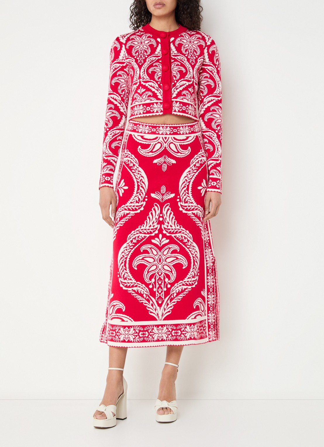 Farm Rio Fijngebreid cropped vest met print - voorkant 3 rood