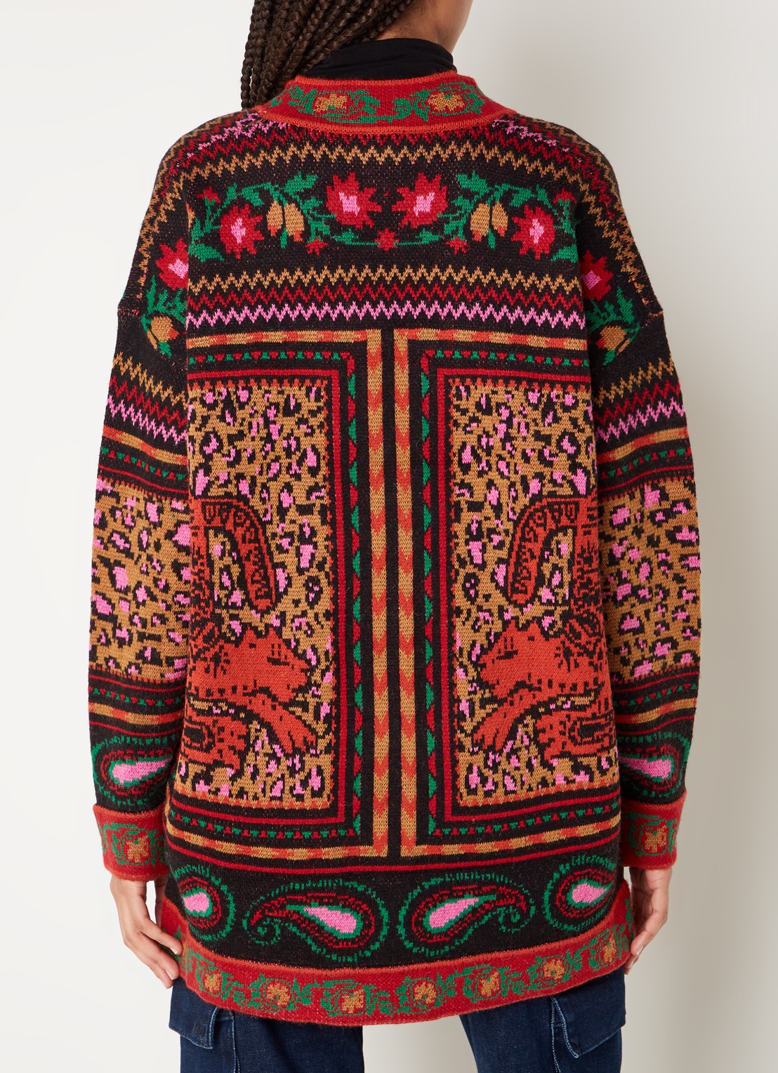 Farm Rio Fijngebreid vest in wolblend met print - achterkant rood