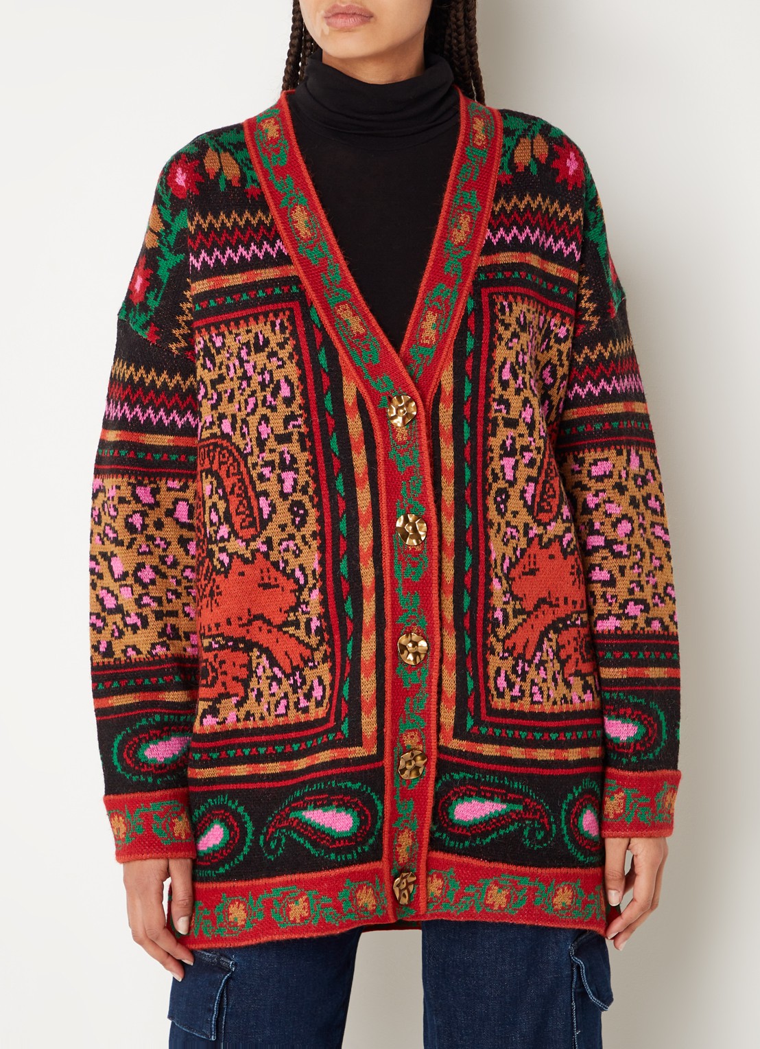 Farm Rio Fijngebreid vest in wolblend met print - detail 2 rood