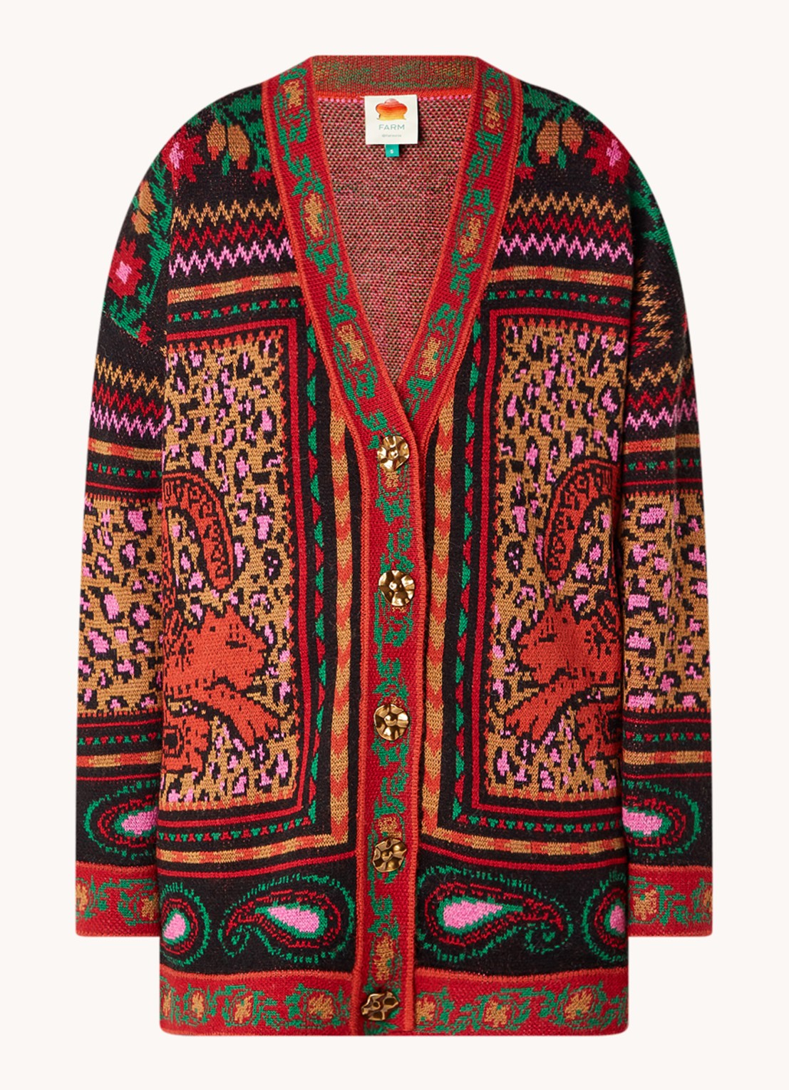 Farm Rio Fijngebreid vest in wolblend met print - voorkant 4 rood