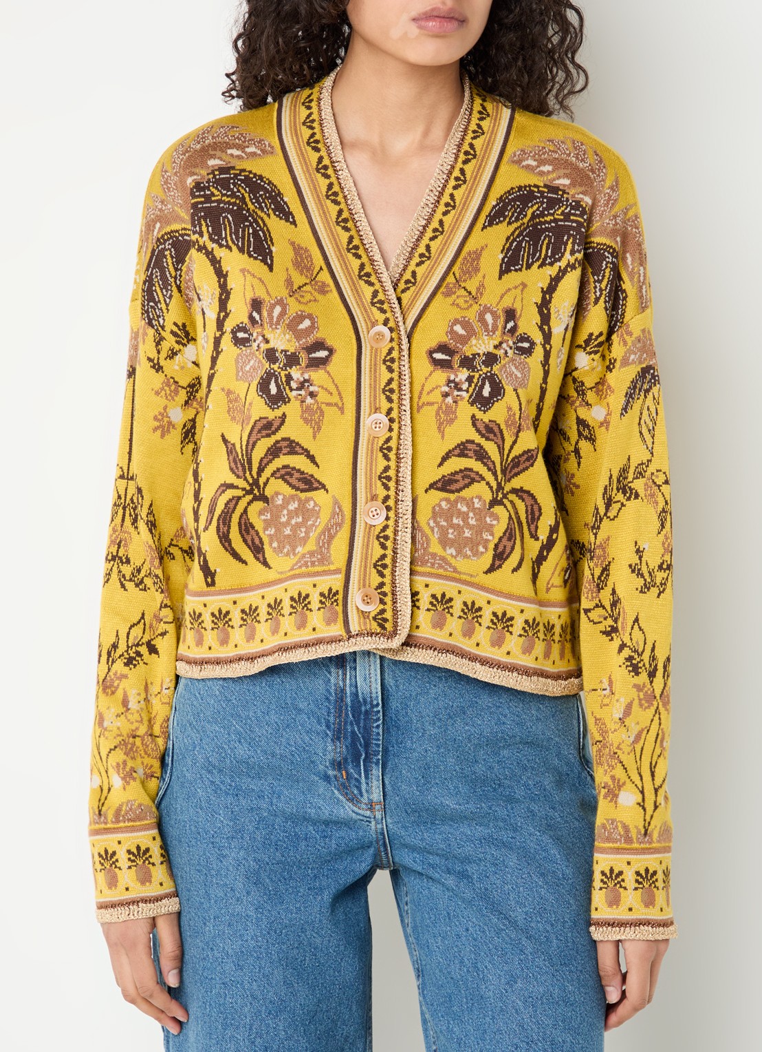 Farm Rio Fijngebreid vest met print - detail 2 geel
