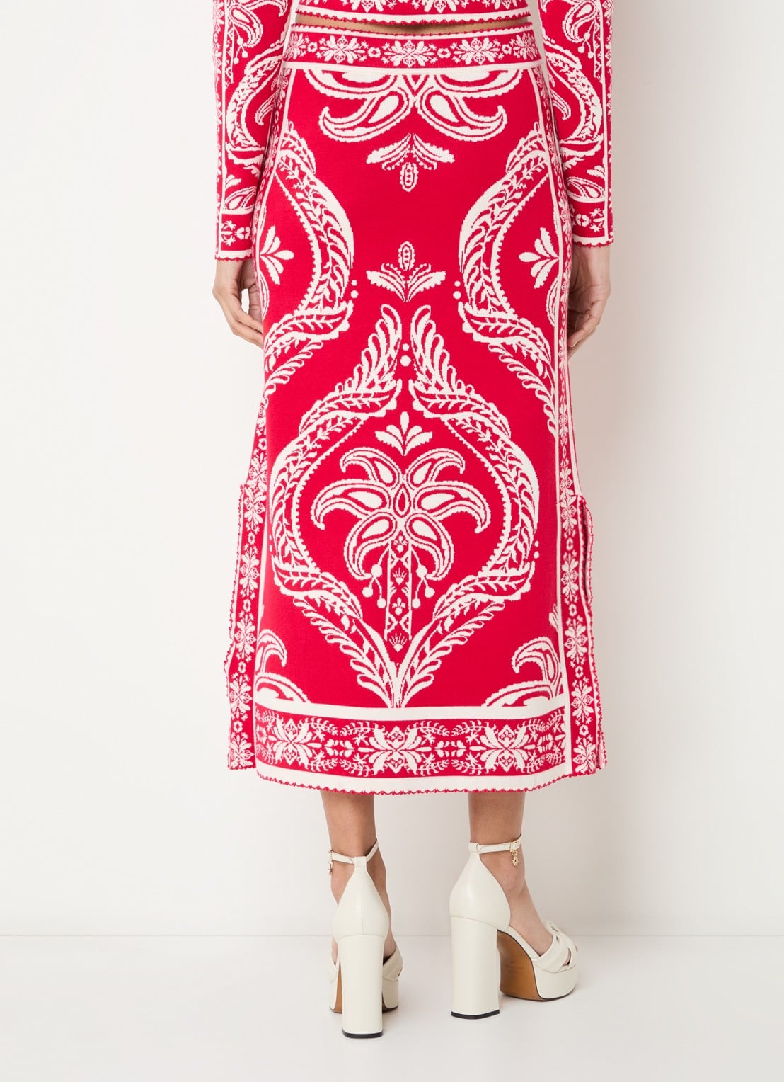 Farm Rio Fijngebreide midi rok met print - achterkant 5 rood