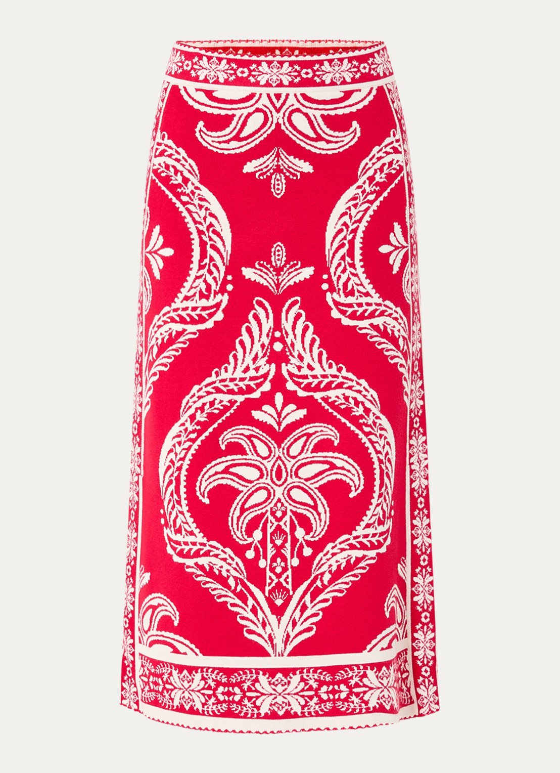 Farm Rio Fijngebreide midi rok met print - voorkant 3 rood