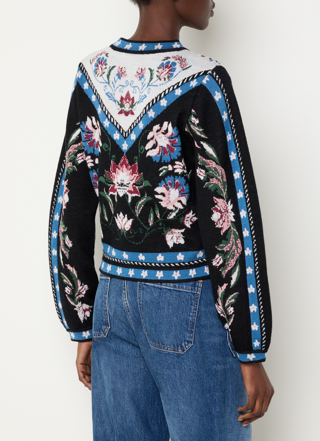 Farm Rio Fijngebreide trui met ingebreide print en ronde hals - achterkant 2 donkerblauw