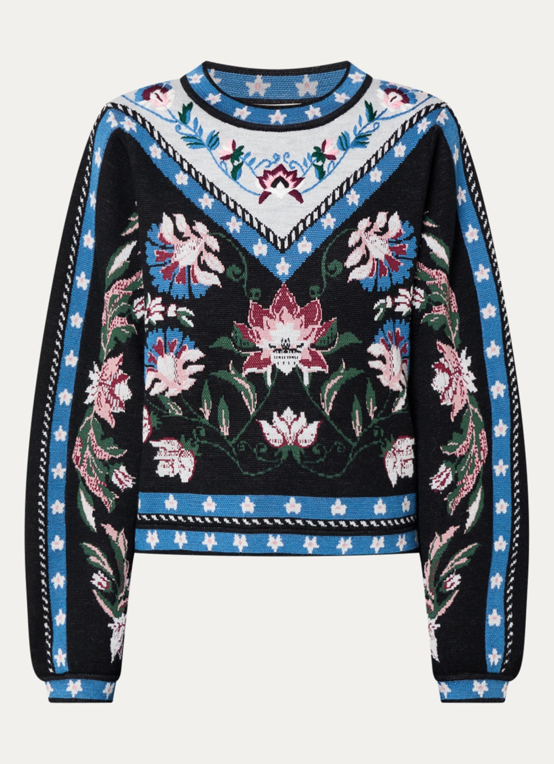 Farm Rio Fijngebreide trui met ingebreide print en ronde hals - voorkant 3 donkerblauw