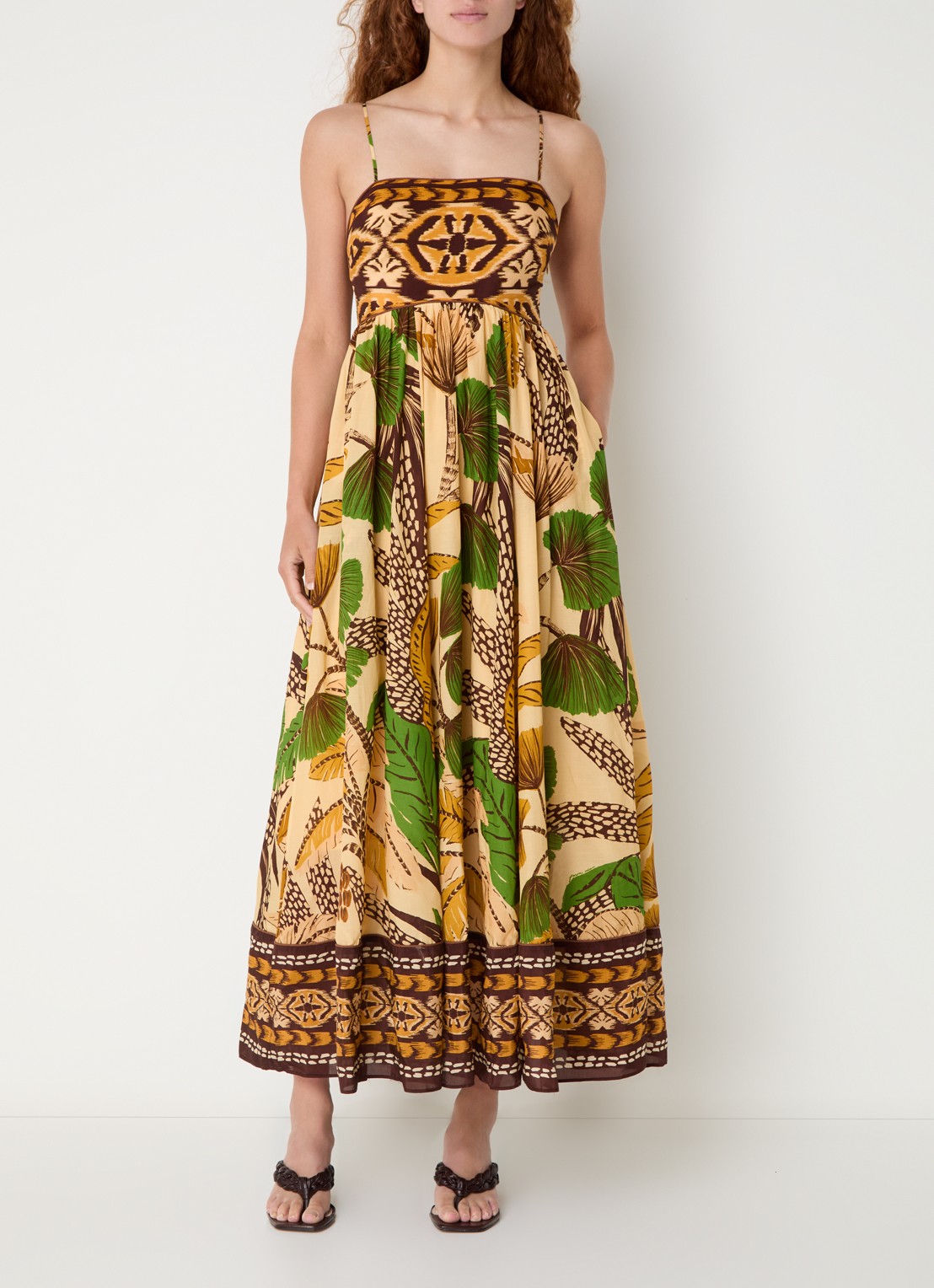 Farm Rio Fiolage maxi jurk met print - detail 4 lichtgeel