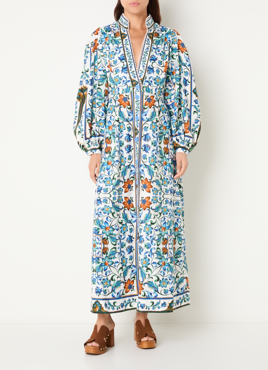 Farm Rio Flora maxi jurk met print - detail 4 kobaltblauw