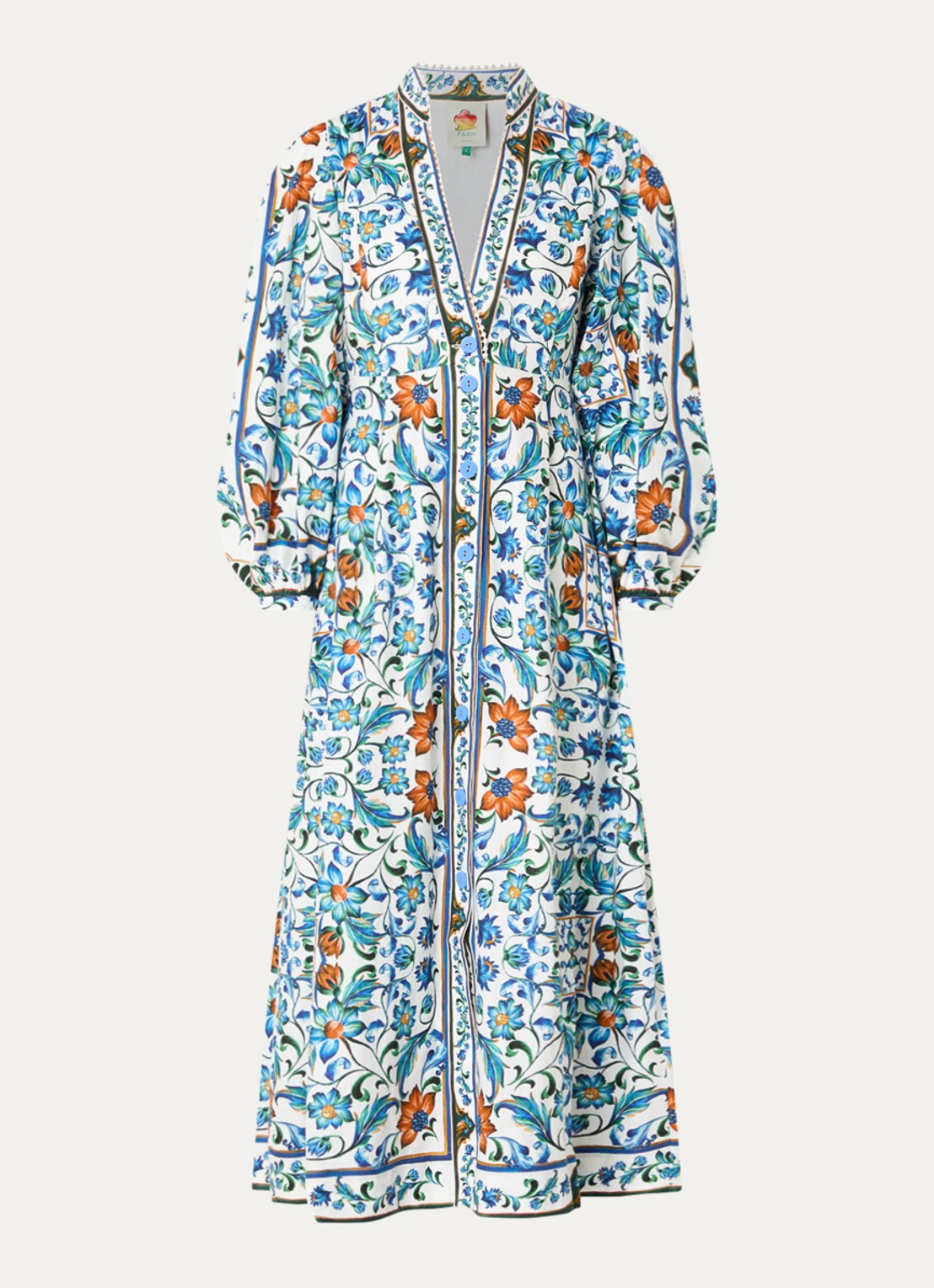Farm Rio Flora maxi jurk met print - voorkant 2 kobaltblauw