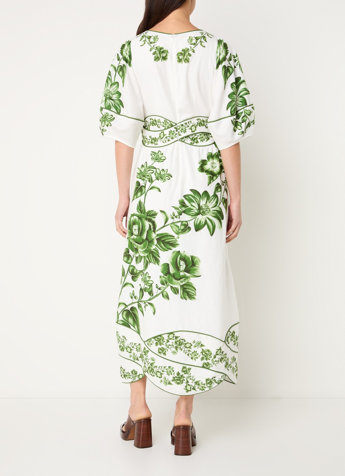 Farm Rio Floral Cascade midi jurk in linnenblend met bloemenprint - achterkant 2 gebroken wit