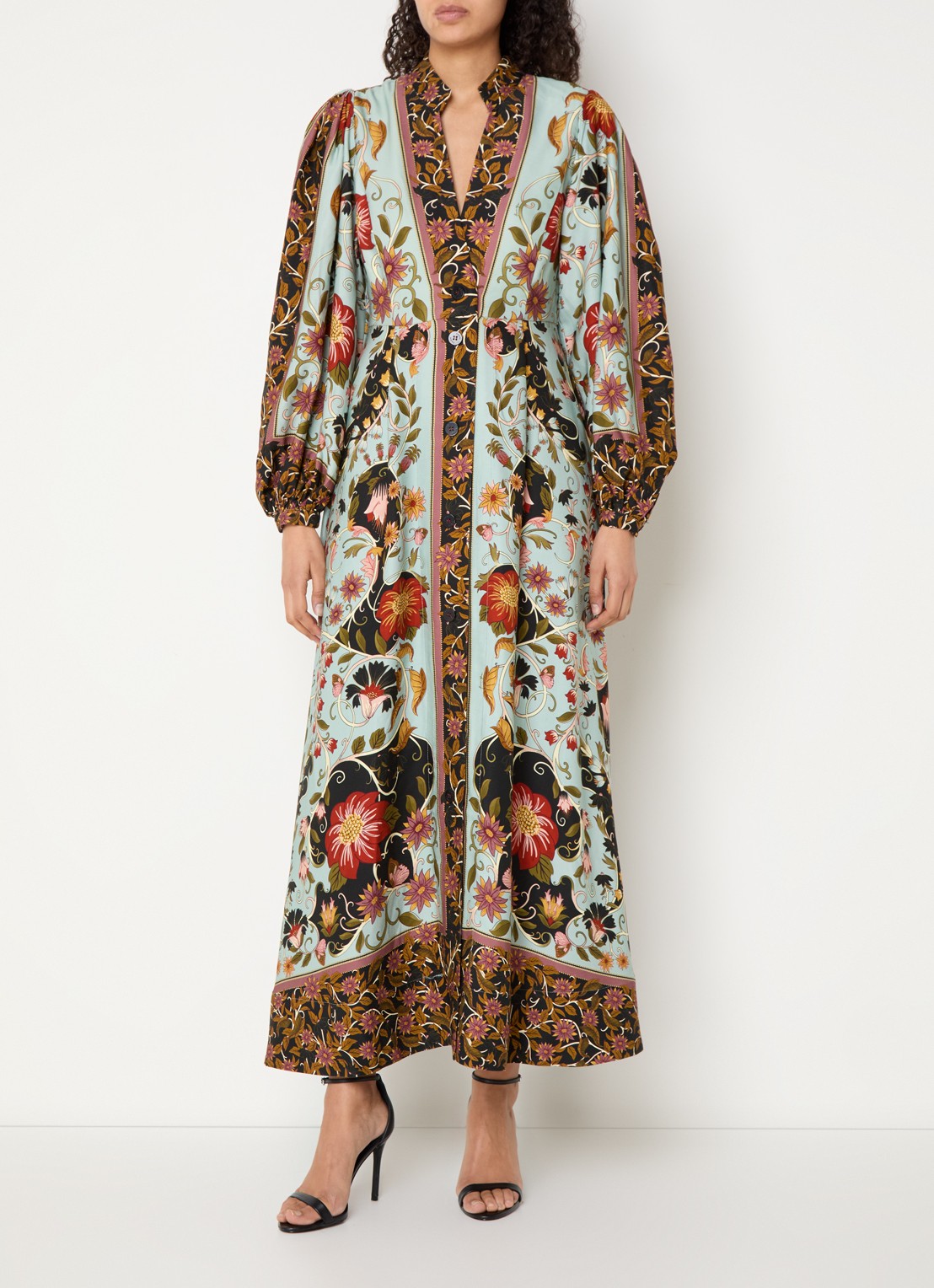 Farm Rio Flower maxi blousejurk met bloemenprint - detail 2 lichtblauw
