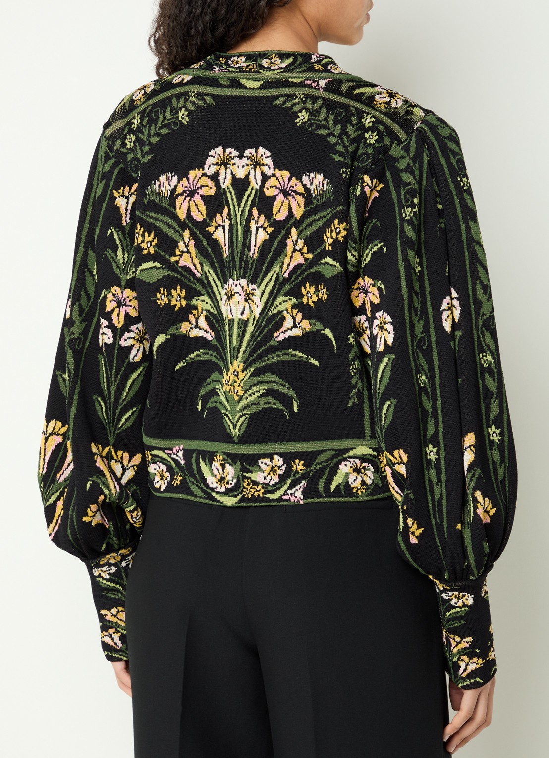 Farm Rio Flowers Arch fijngebreid vest met bloemenprint - achterkant legergroen
