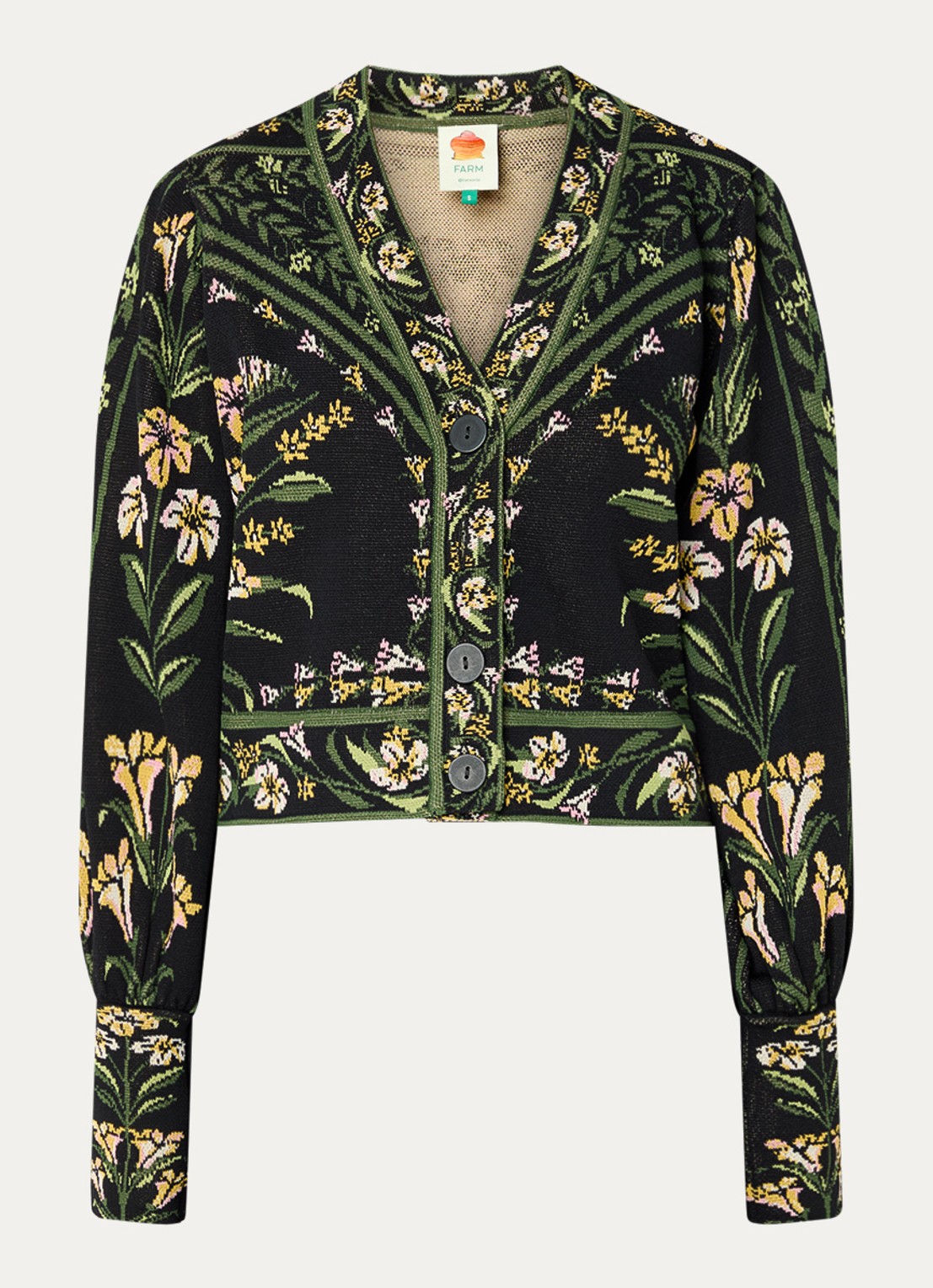 Farm Rio Flowers Arch fijngebreid vest met bloemenprint - voorkant 2 legergroen