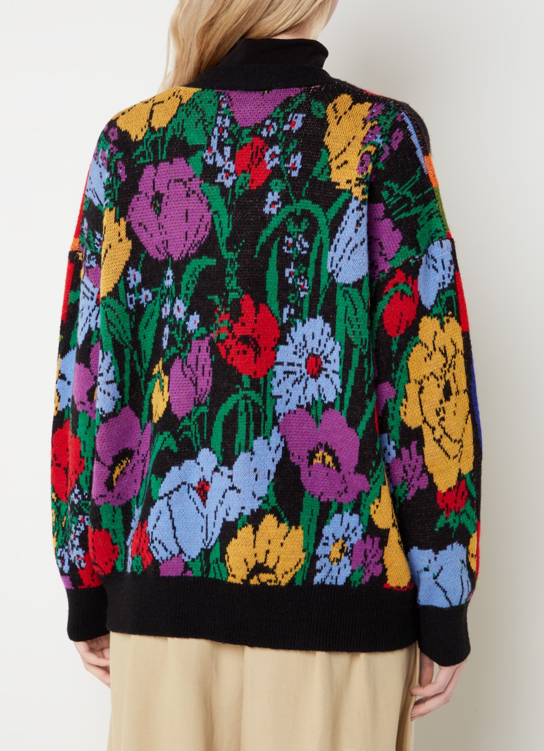 Farm Rio Flowers Banana fijngebreid vest in wolblend met ingebreid patroon - achterkant 5 zwart