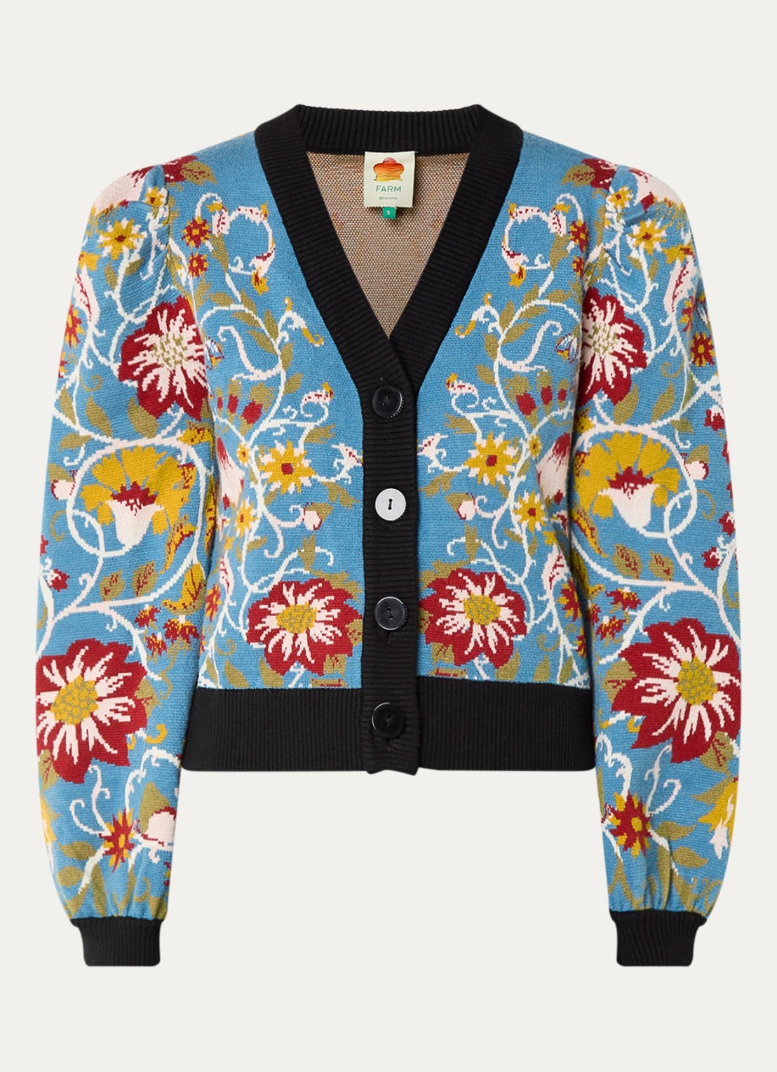 Farm Rio Flowing fijngebreid vest met bloemenprint - voorkant 2 blauw