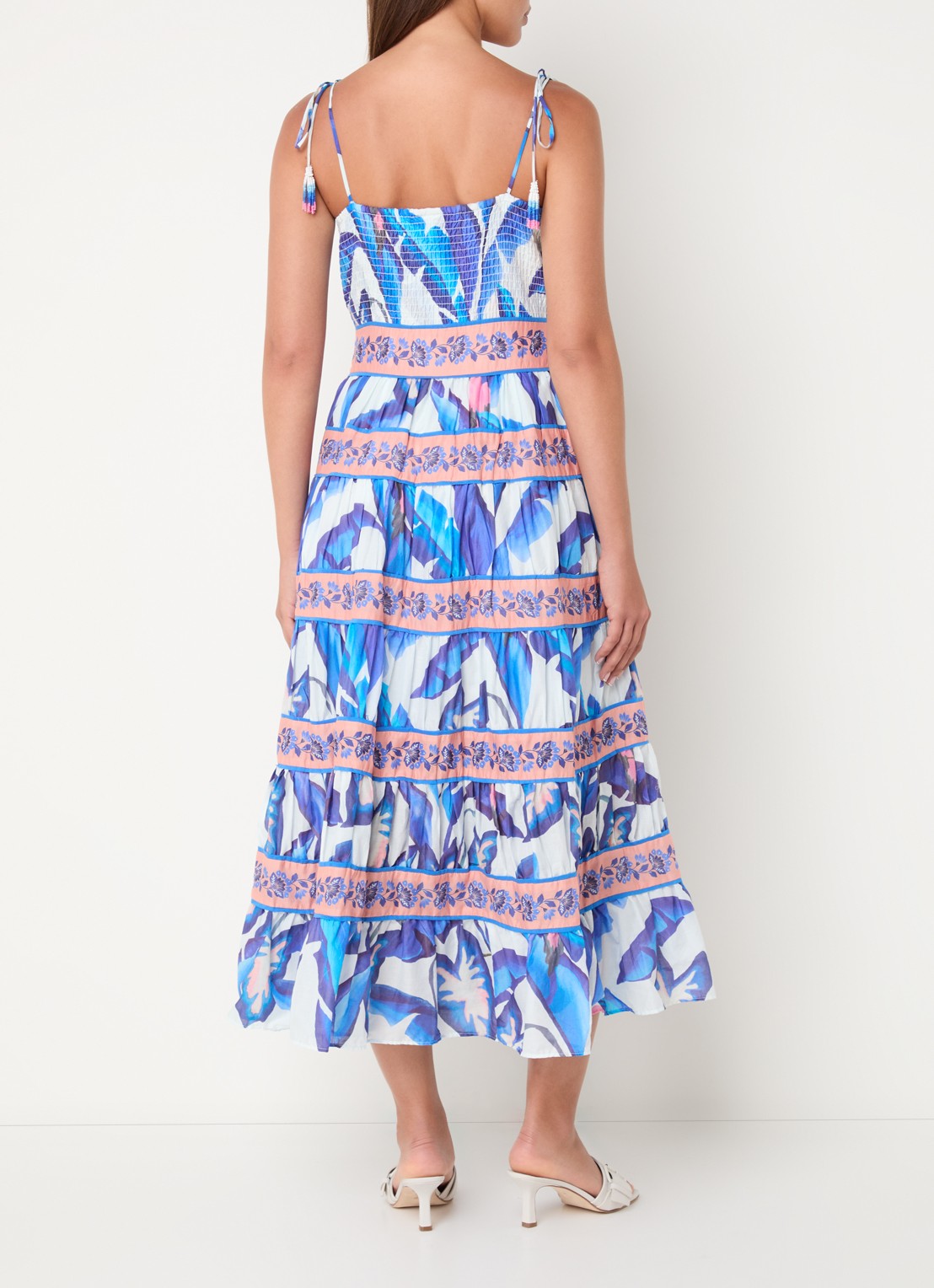 Farm Rio Foliage midi jurk met print en volant - achterkant 5 blauw