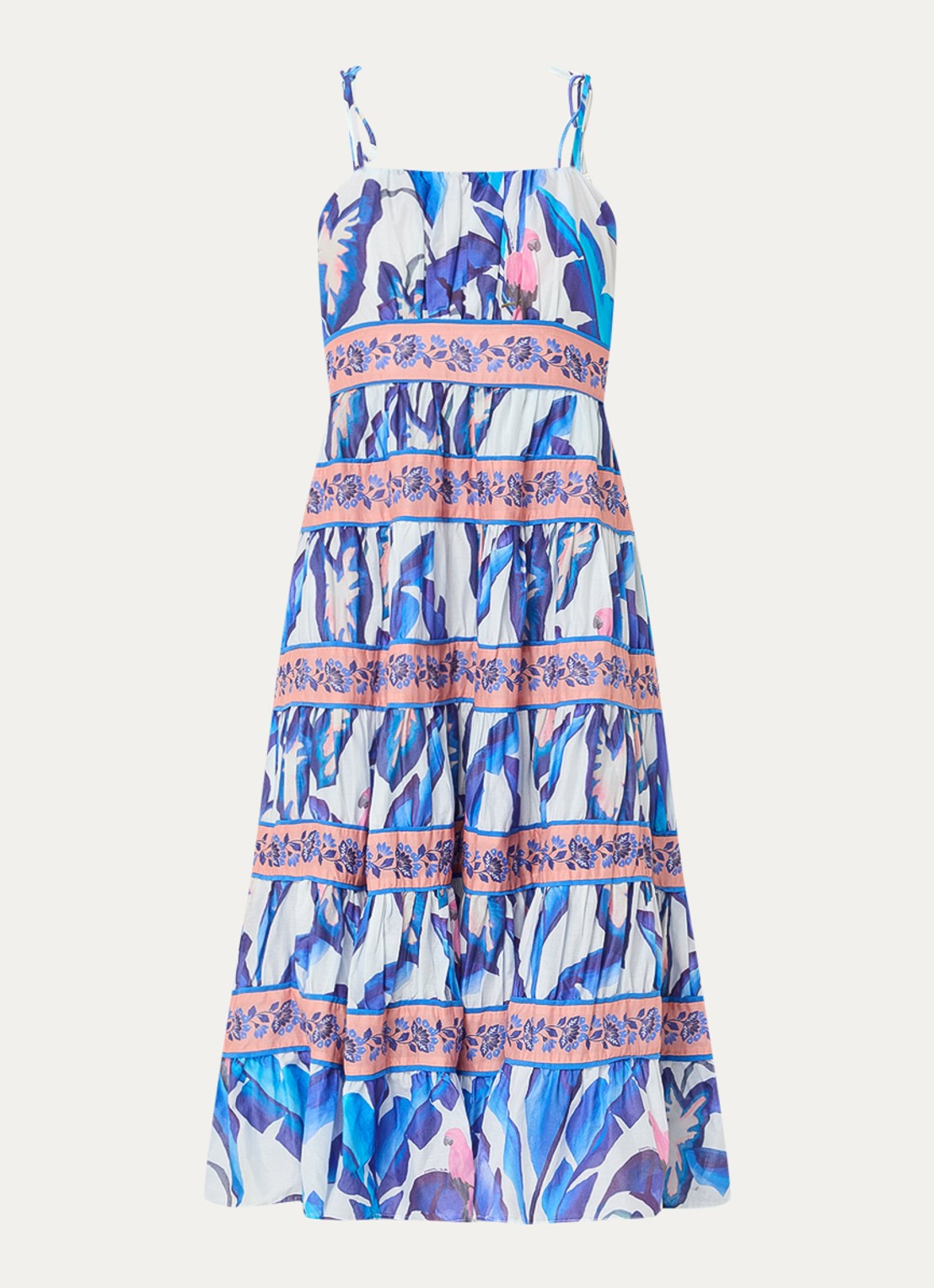 Farm Rio Foliage midi jurk met print en volant - voorkant 3 blauw