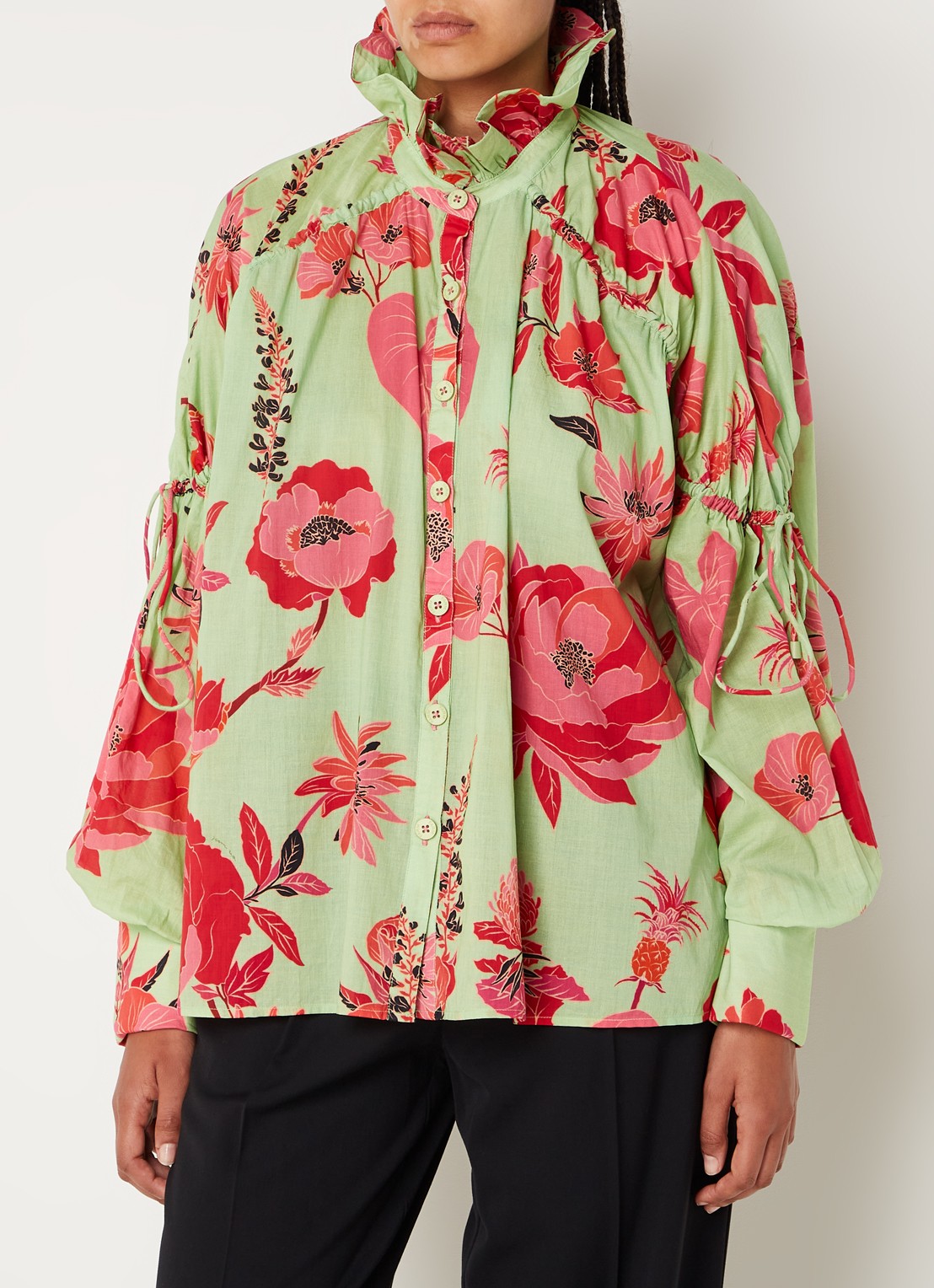 Farm Rio Fresh Garden blouse met bloemenprint - detail 3 lichtgroen
