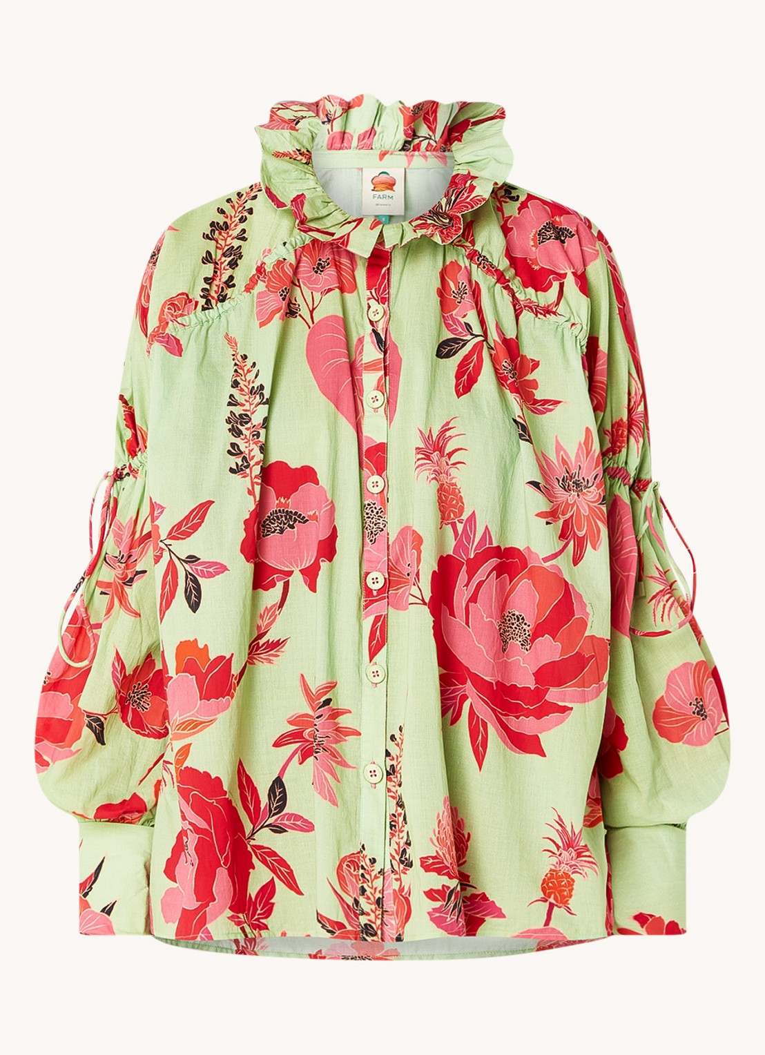 Farm Rio Fresh Garden blouse met bloemenprint - voorkant lichtgroen