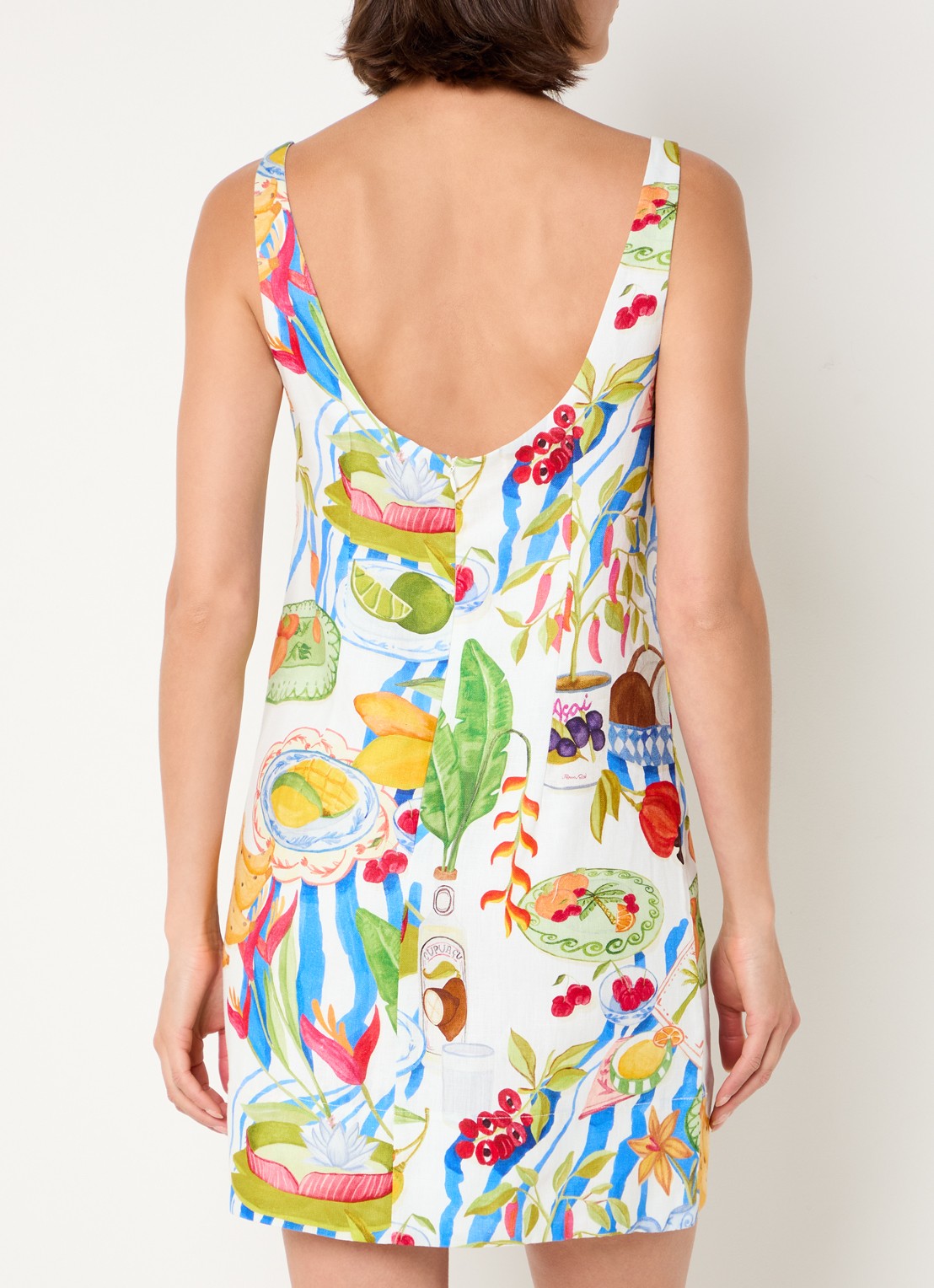 Farm Rio Fresh Table mini jurk van linnen met print - achterkant gebroken wit