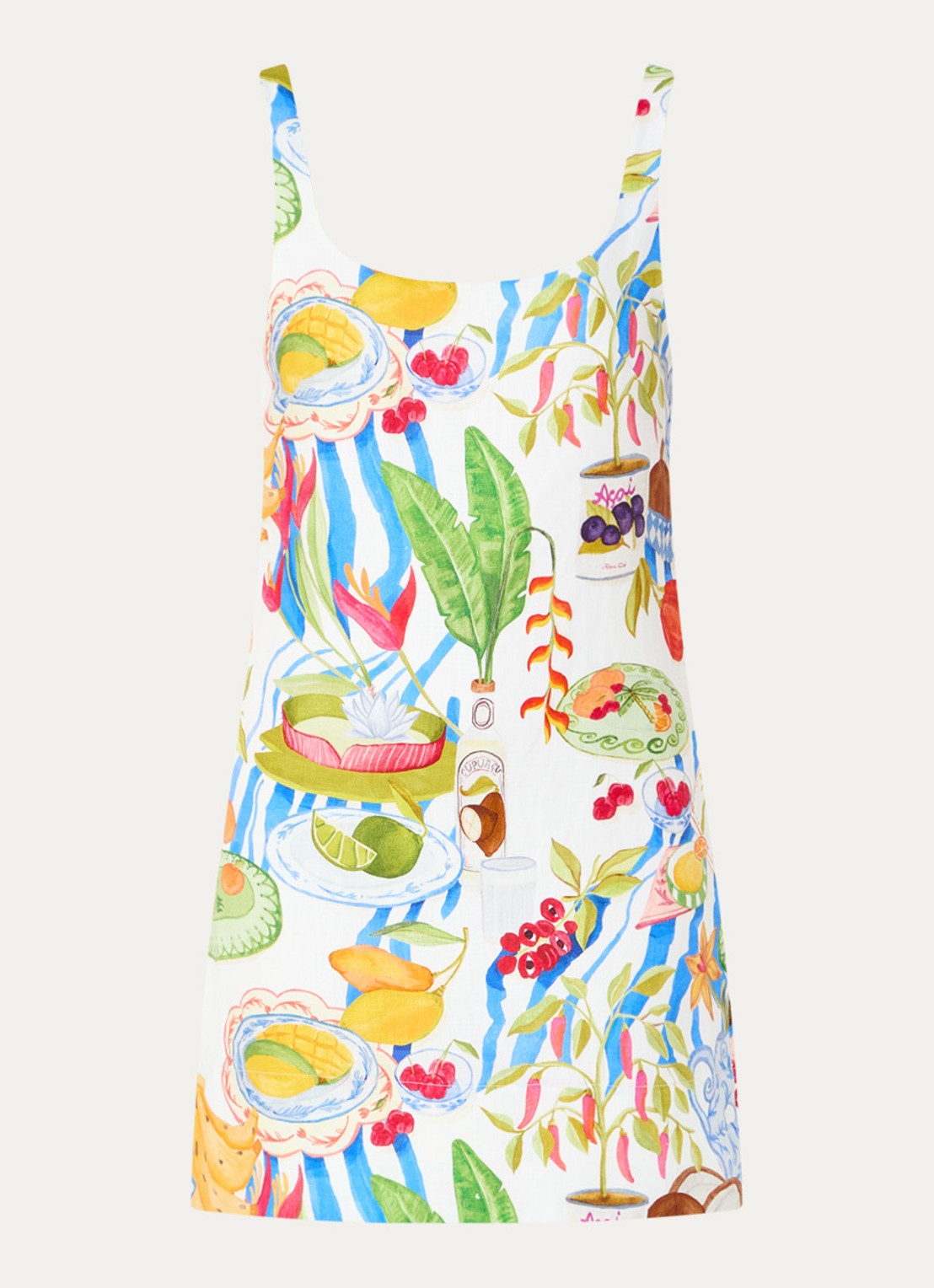 Farm Rio Fresh Table mini jurk van linnen met print - voorkant 2 gebroken wit