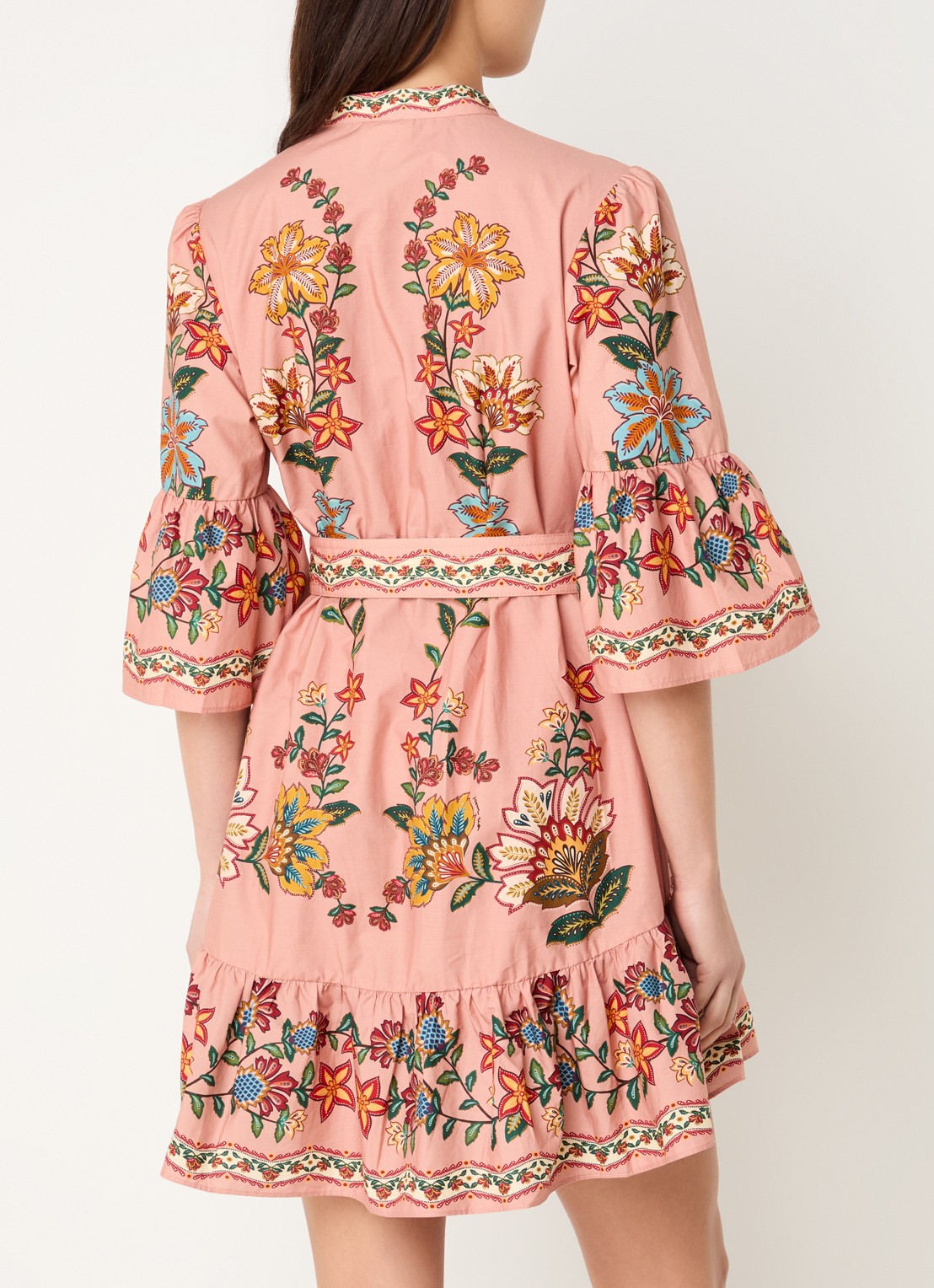 Farm Rio Garden Delight mini jurk met bloemenprint en ceintuur - achterkant oudroze