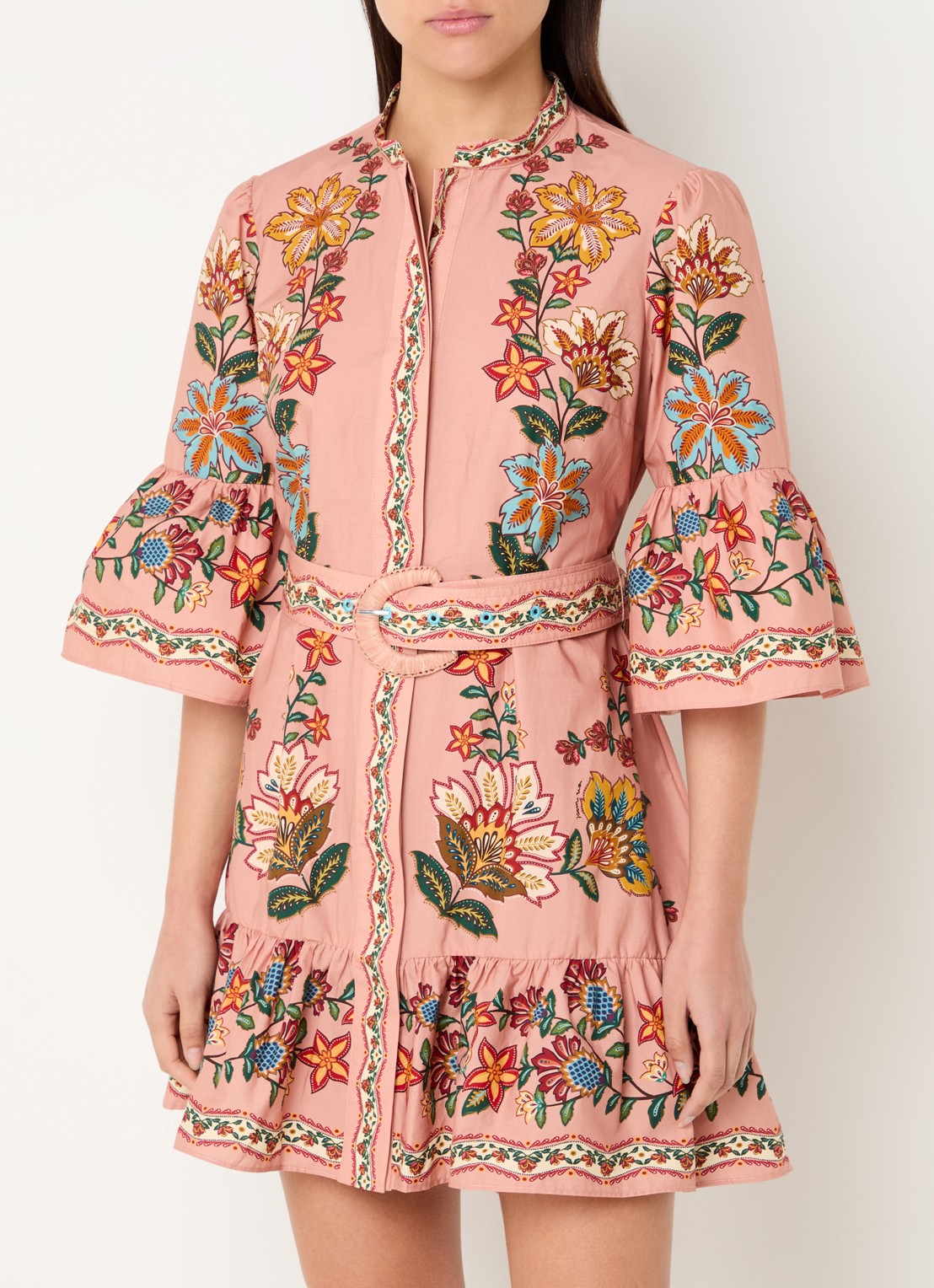 Farm Rio Garden Delight mini jurk met bloemenprint en ceintuur - detail 2 oudroze