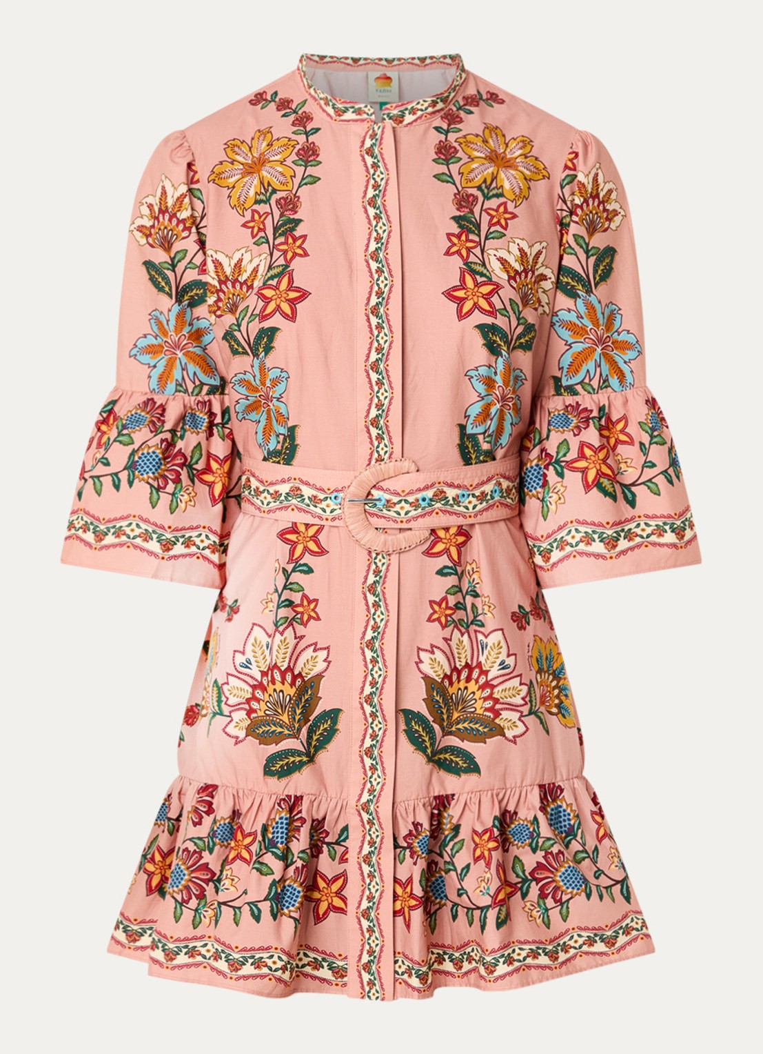 Farm Rio Garden Delight mini jurk met bloemenprint en ceintuur - voorkant 3 oudroze