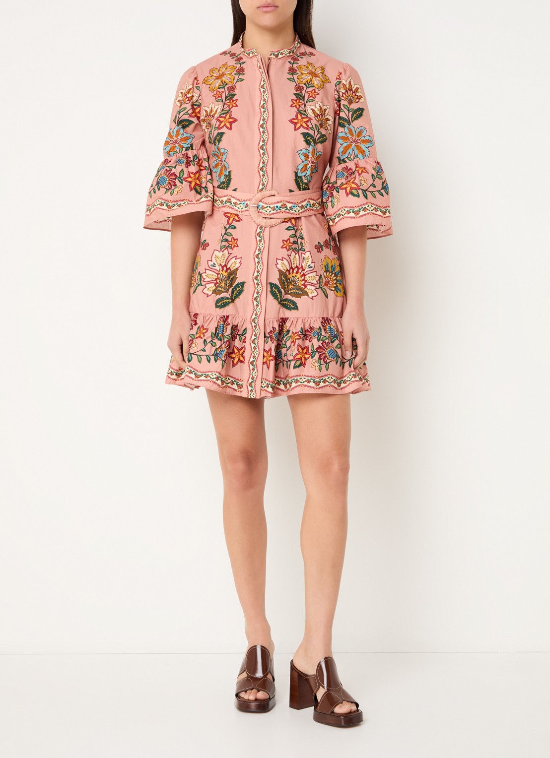 Farm Rio Garden Delight mini jurk met bloemenprint en ceintuur - voorkant 4 oudroze
