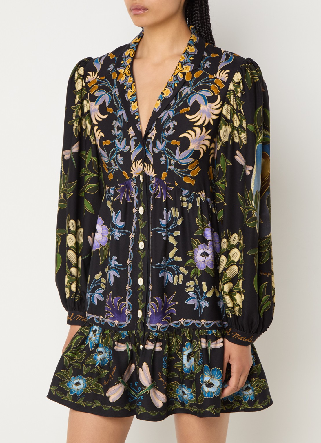 Farm Rio Garden mini blousejurk met bloemenprint - detail 2 zwart