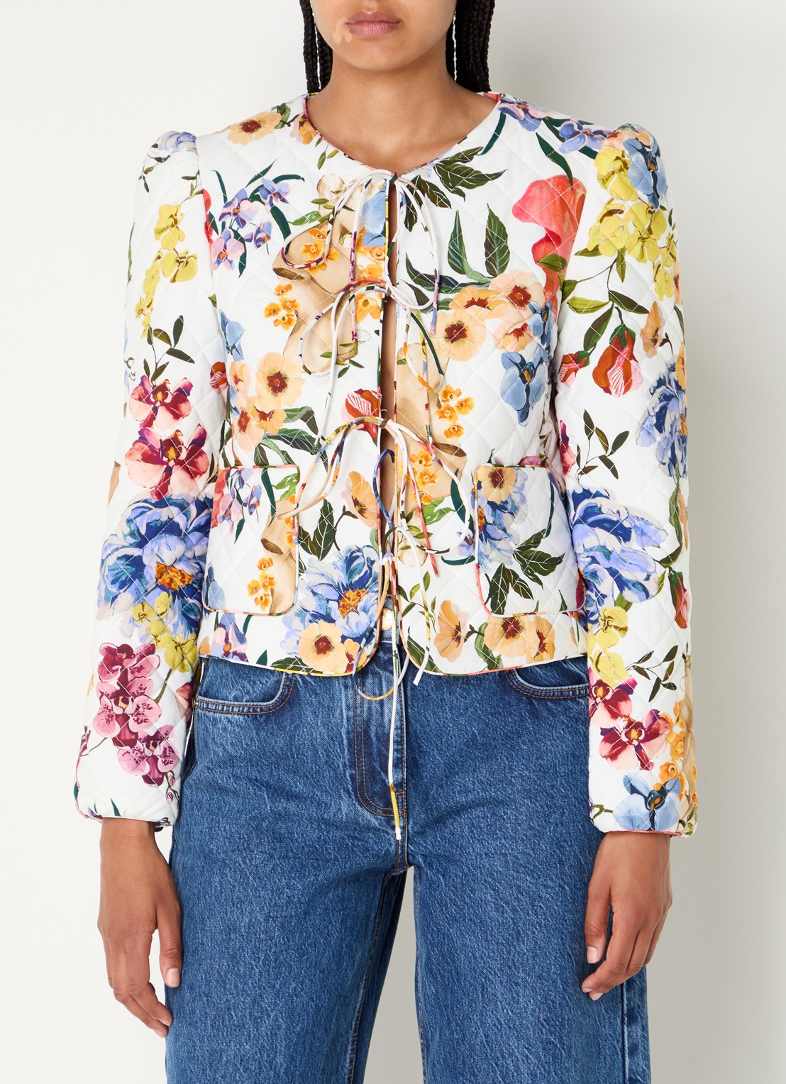 Farm Rio Greek Garden quilted jack  met bloemenprint - detail 4 wit