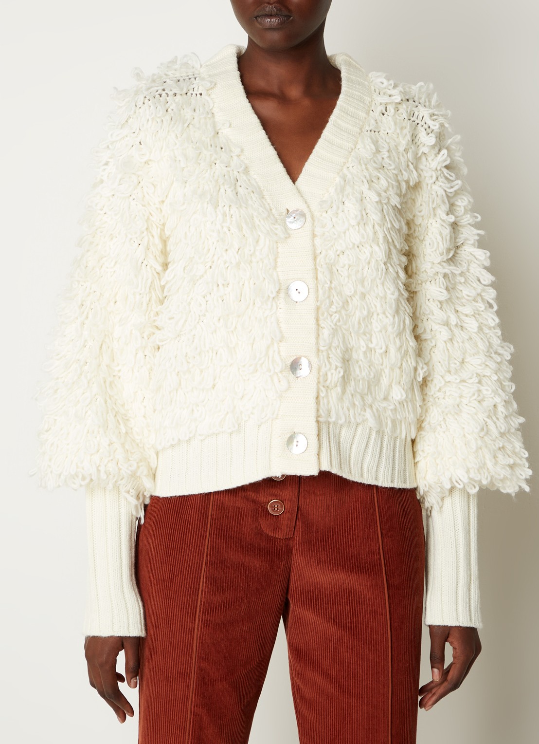 Farm Rio Grofgebreid vest in wolblend met structuur - detail creme
