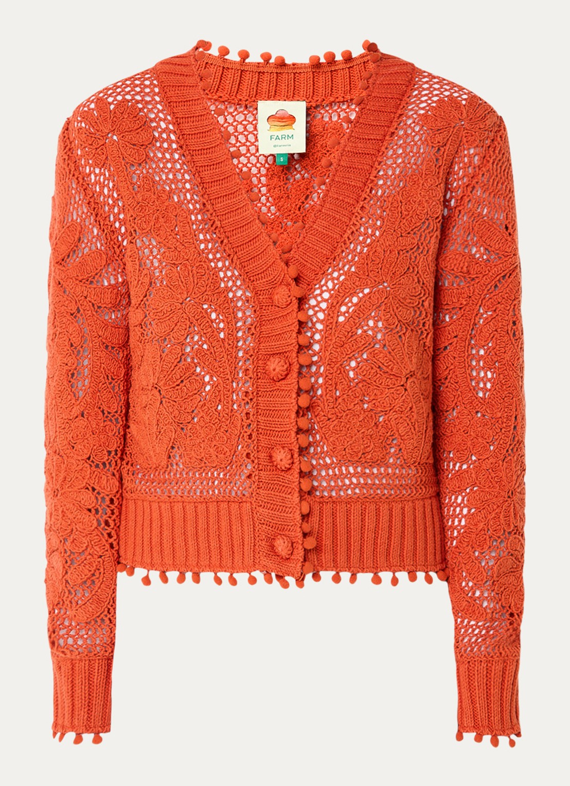 Farm Rio Grofgebreid vest met opengewerkt dessin - voorkant 2 orange