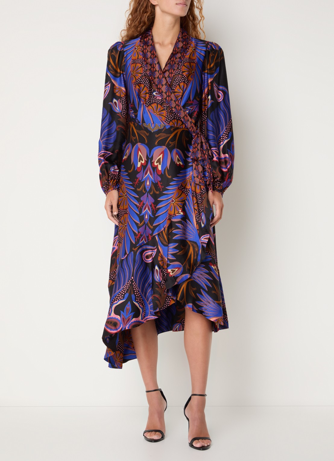 Farm Rio Heart midi wikkeljurk met print - detail 2 kobaltblauw