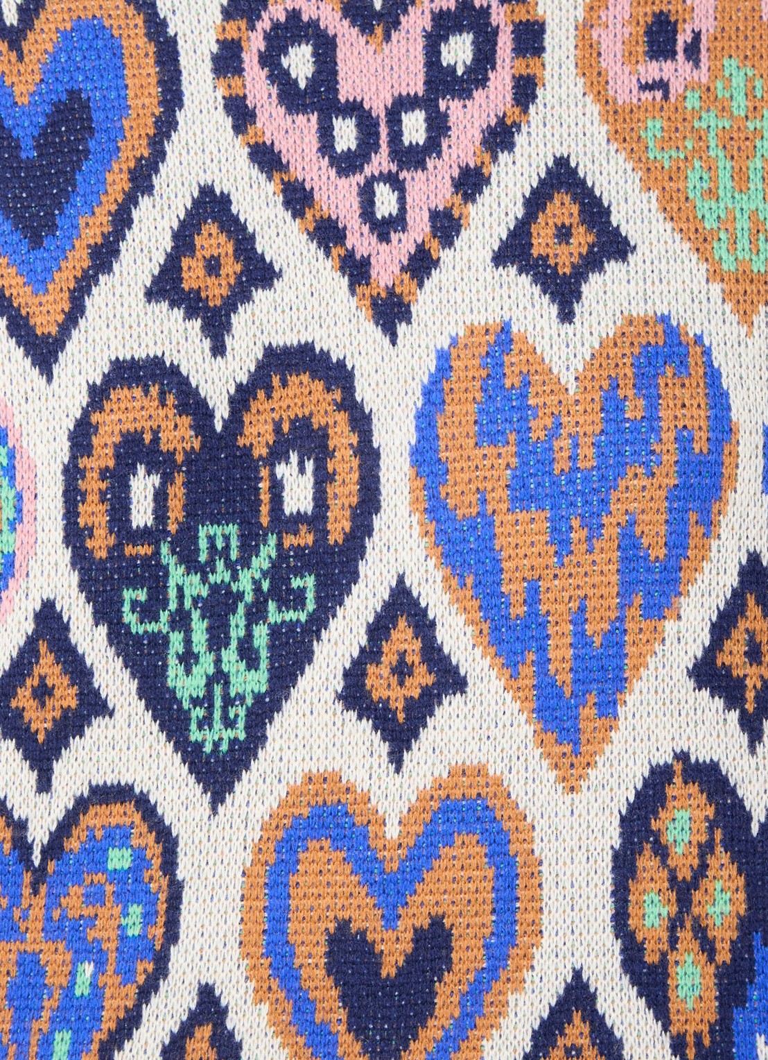 Farm Rio Hearts fijngebreide trui in merino wolblend met ingebreid patroon - detail 4 creme