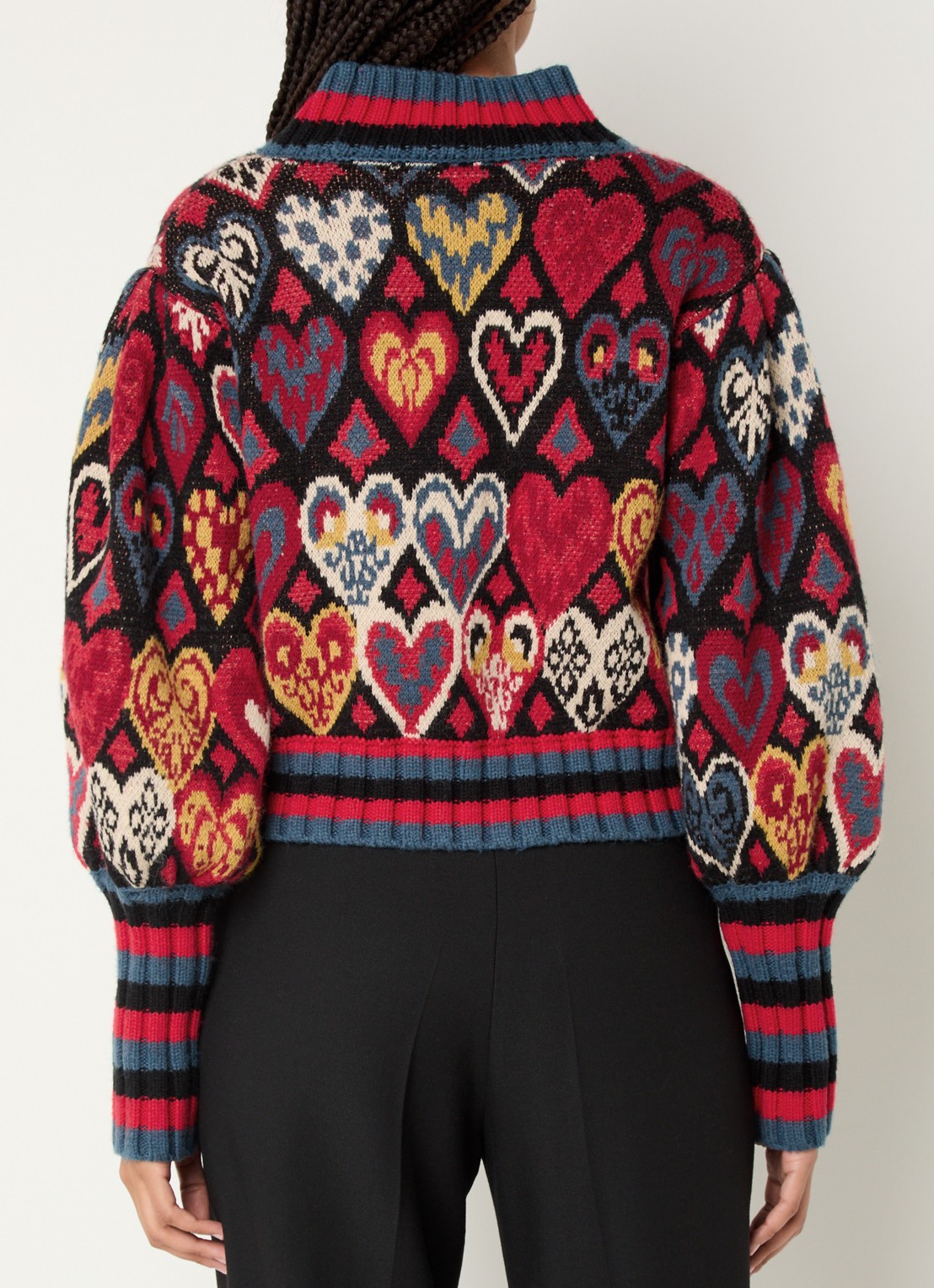 Farm Rio Hearts Ikat grofgebreide trui in wolblend met ingbereid patroon - achterkant 5 rood