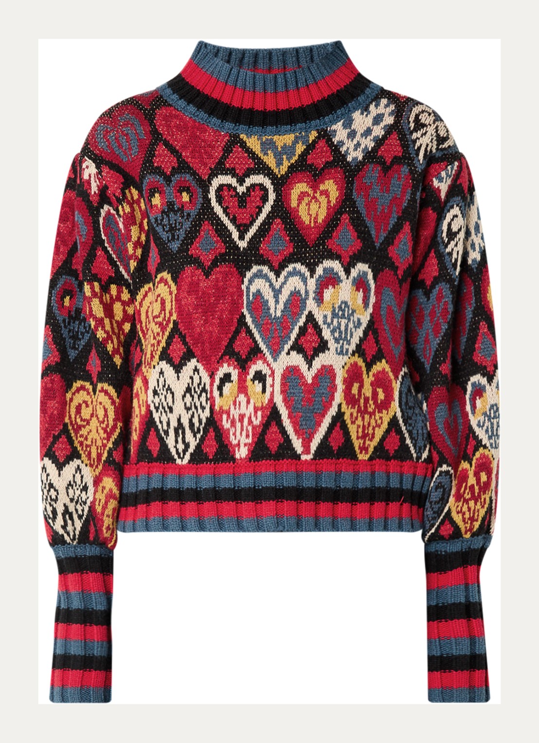 Farm Rio Hearts Ikat grofgebreide trui in wolblend met ingbereid patroon - voorkant rood
