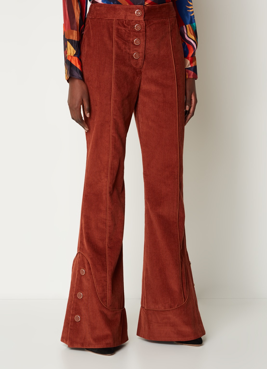 Farm Rio High waist flared fit broek van corduroy - detail 3 roodbruin